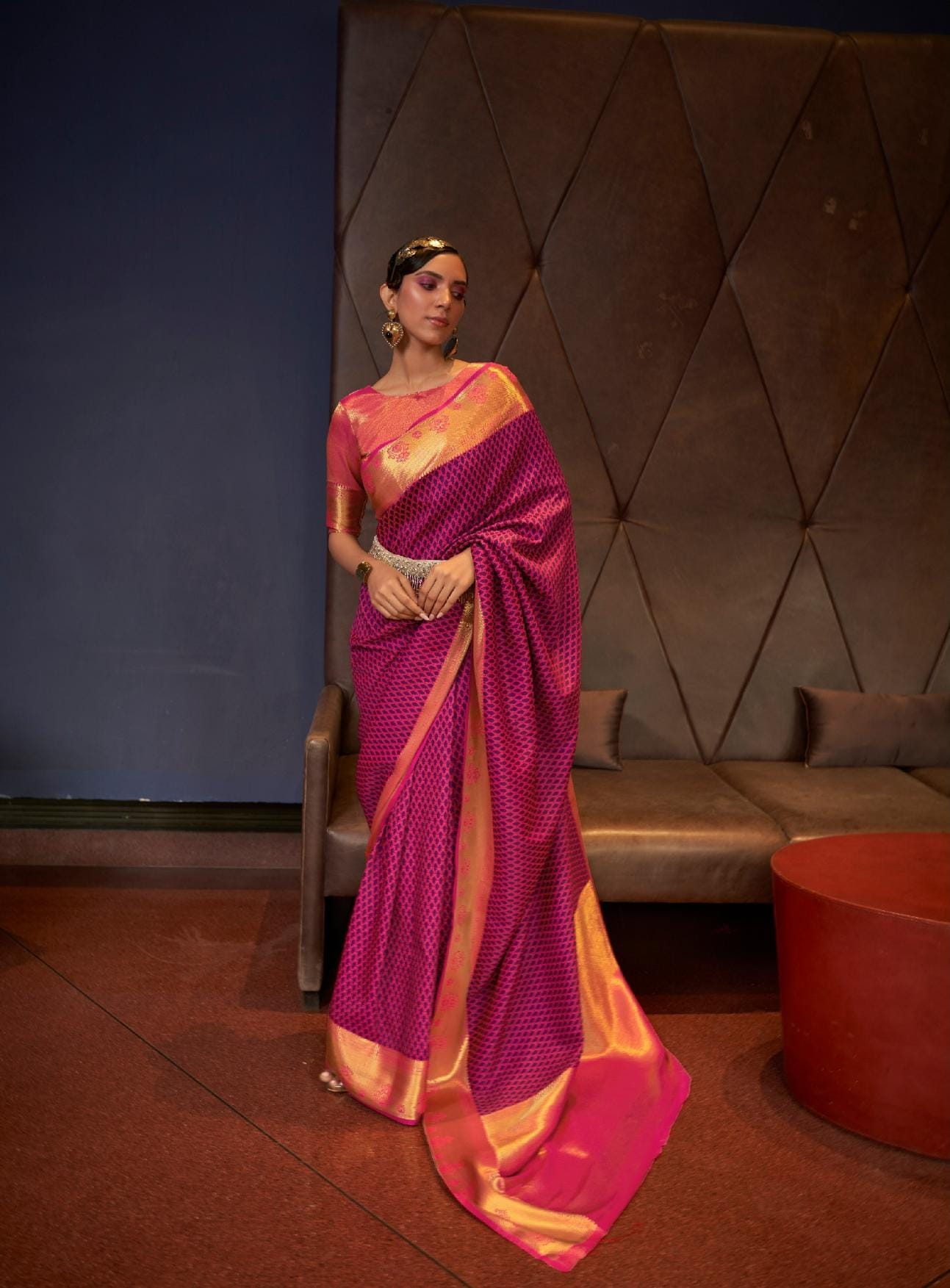 Blush Pink and Purple Dual Shade Handloom Woven Kanjivaram Silk Saree –  STORI