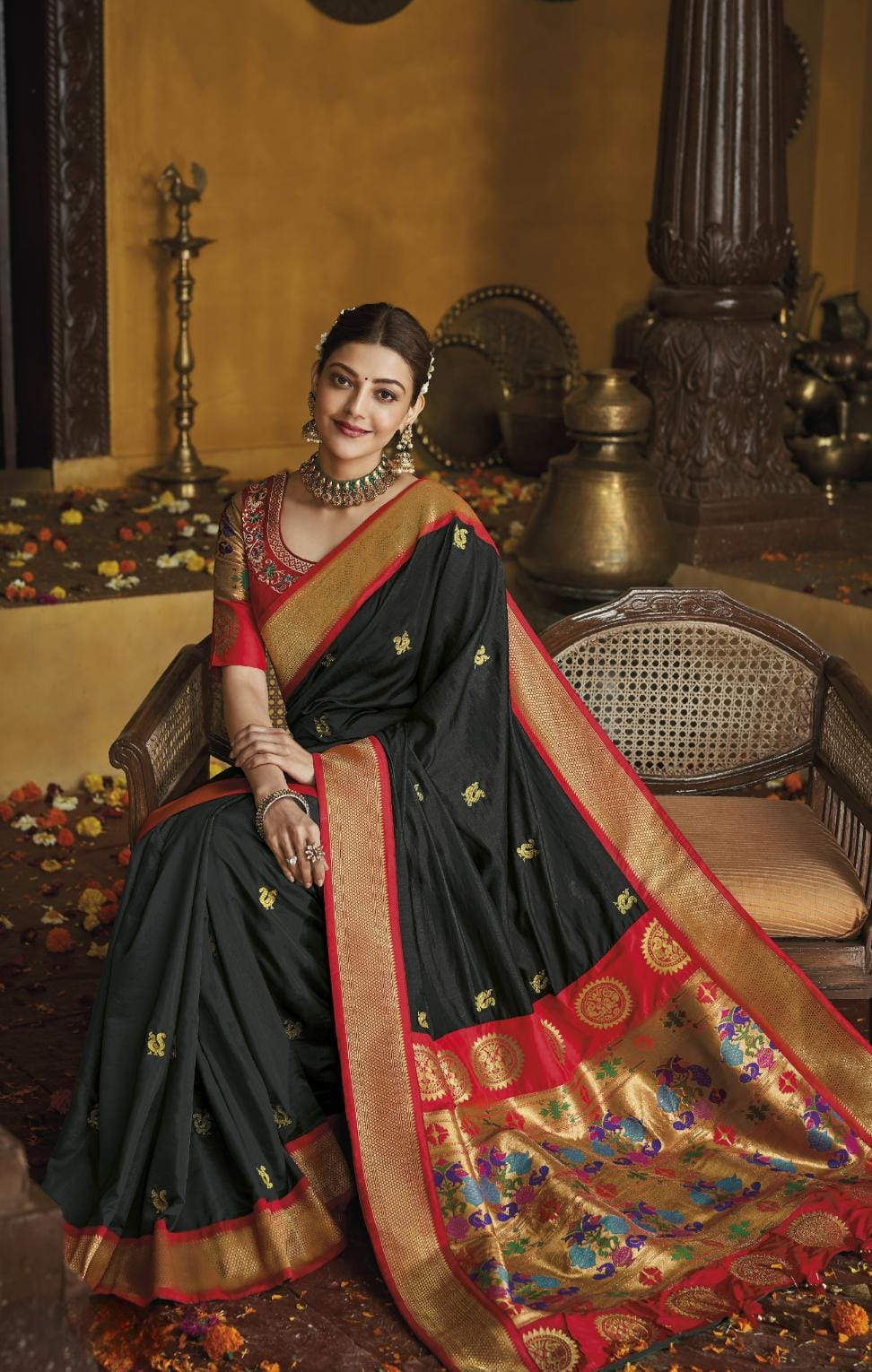 Black Color Silk Saree With Designer Blouse