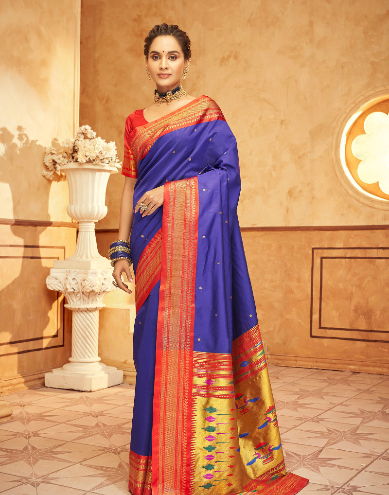 Azure Blue Paithani Soft Silk Saree