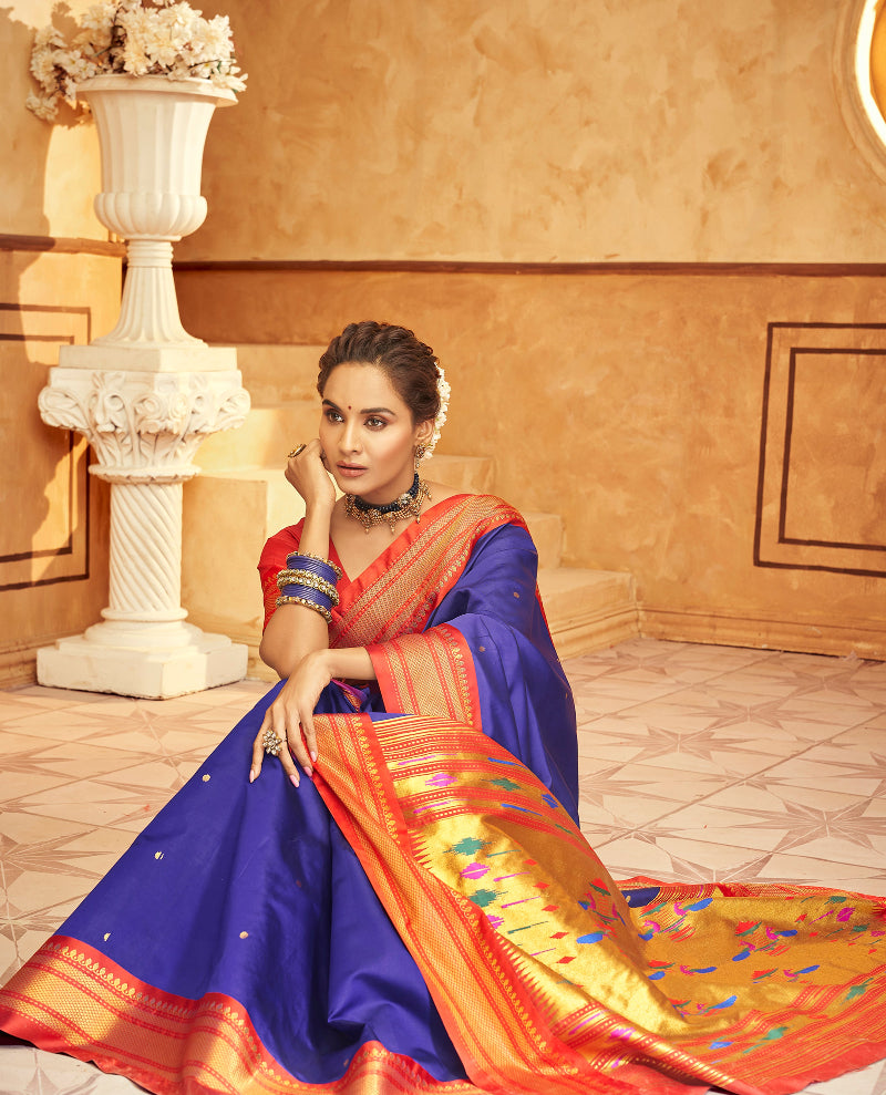 Azure Blue Paithani Soft Silk Saree