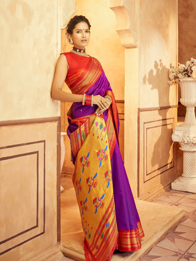 Purple Paithani Soft Silk Saree