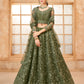 Mehendi Green Heavy Embroidered Net Lehenga Choli With Dupatta