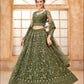 Mehendi Green Heavy Embroidered Net Lehenga Choli With Dupatta