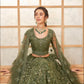 Mehendi Green Heavy Embroidered Net Lehenga Choli With Dupatta