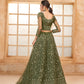 Mehendi Green Heavy Embroidered Net Lehenga Choli With Dupatta