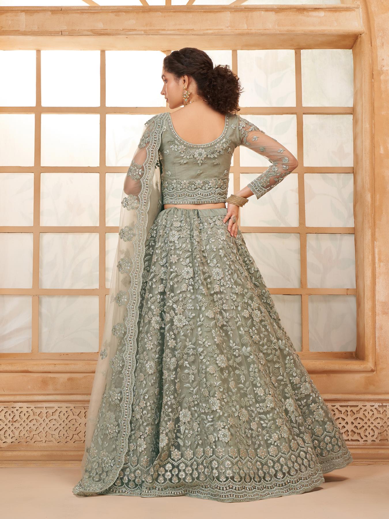 Ice Blue Heavy Embroidered Net Lehenga Choli With Dupatta