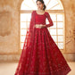 Deep Red Heavy Embroidered Net Lehenga Choli With Dupatta