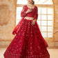 Deep Red Heavy Embroidered Net Lehenga Choli With Dupatta