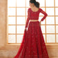 Deep Red Heavy Embroidered Net Lehenga Choli With Dupatta