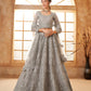 Smoke Grey Heavy Embroidered Net Lehenga Choli With Dupatta