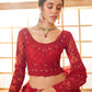 Dark Red Heavy Embroidered Net Lehenga Choli With Dupatta