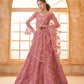 Carrot Pink Heavy Embroidered Net Lehenga Choli With Dupatta