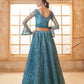 Sea Blue Heavy Embroidered Net Lehenga Choli With Dupatta