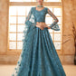 Sea Blue Heavy Embroidered Net Lehenga Choli With Dupatta