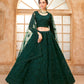 Deep Green Heavy Embroidered Net Lehenga Choli With Dupatta