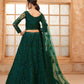 Deep Green Heavy Embroidered Net Lehenga Choli With Dupatta