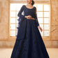 Dark Blue Heavy Embroidered Net Lehenga Choli With Dupatta