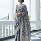 Bluish Grey Weaved Lucknowi Chikankari Saree