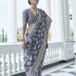 Bluish Grey Weaved Lucknowi Chikankari Saree