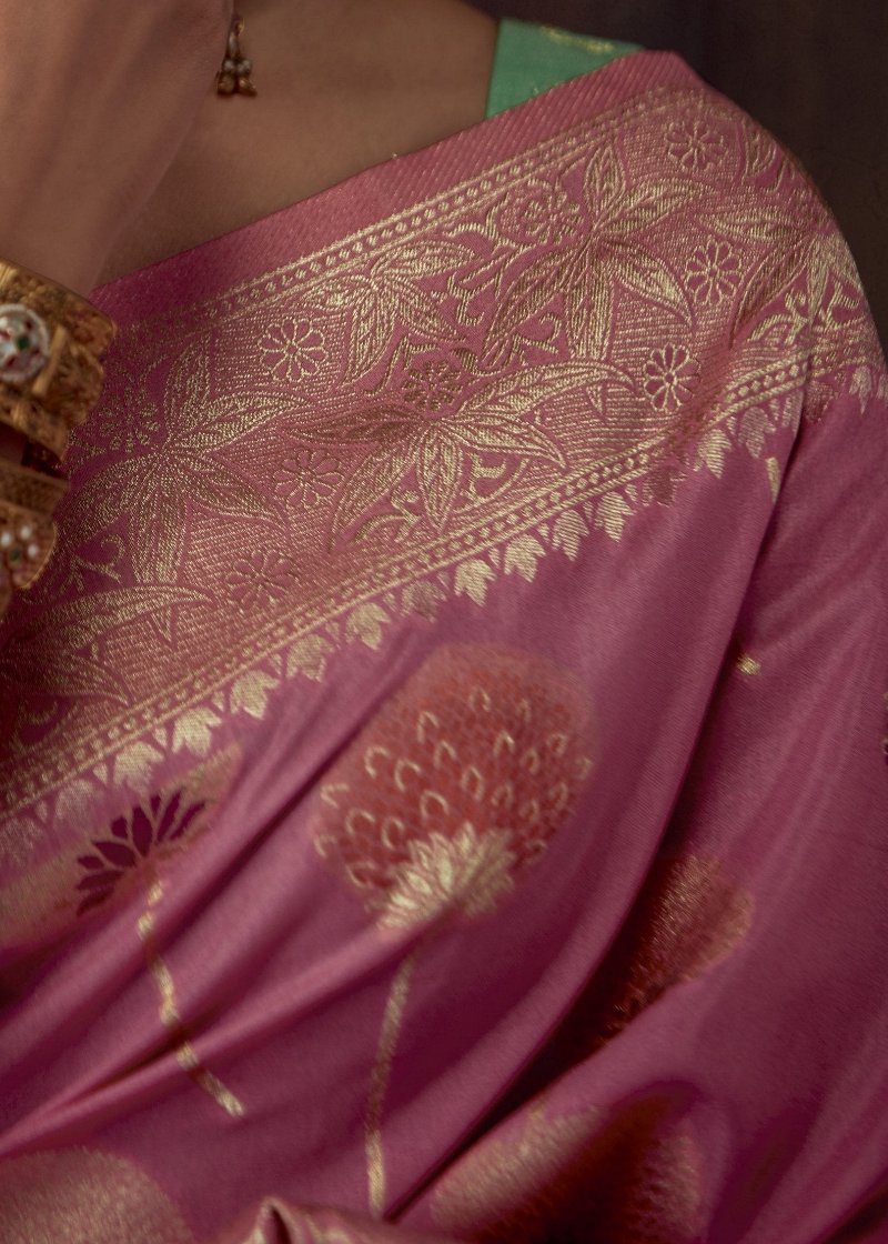 Rose Pink Banarasi Handloom Silk Saree