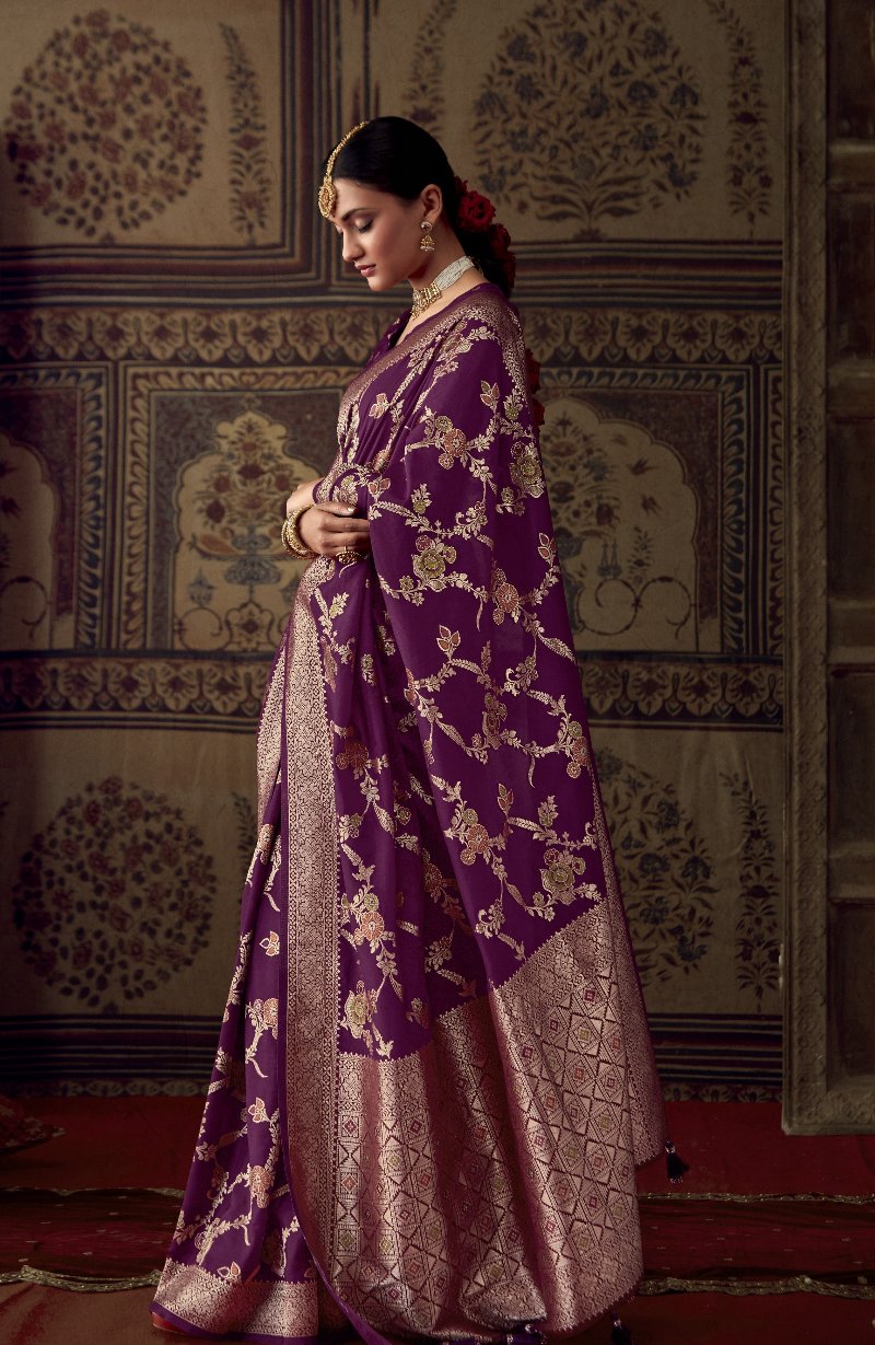 Deep Wine Banarasi Handloom Silk Saree