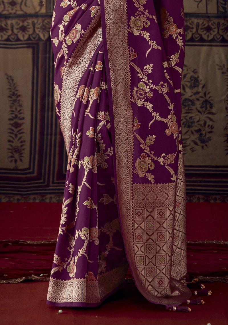 Deep Wine Banarasi Handloom Silk Saree