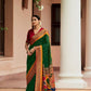 Green & Red Pathani Saree With Embroidered Blouse