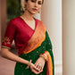 Green & Red Pathani Saree With Embroidered Blouse