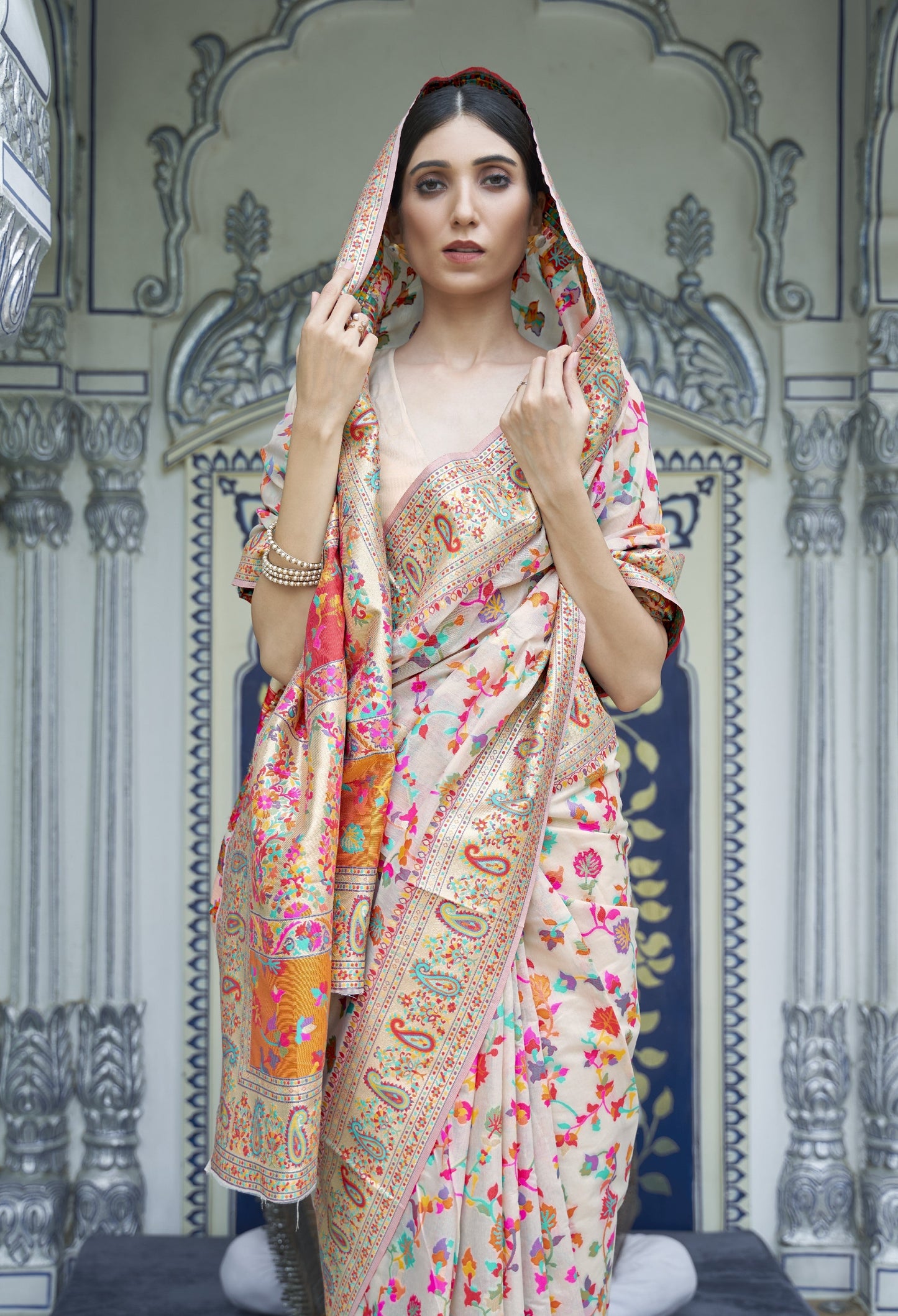 Off White Kashmiri Kani Jamewar Saree