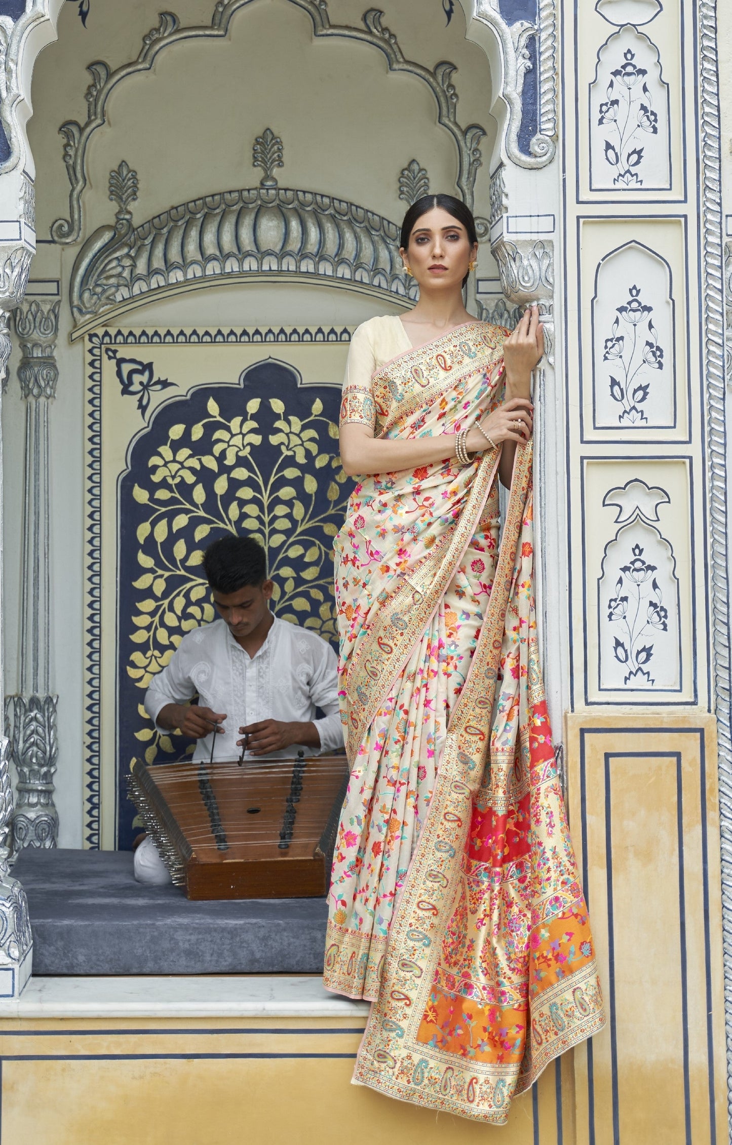 Off White Kashmiri Kani Jamewar Saree