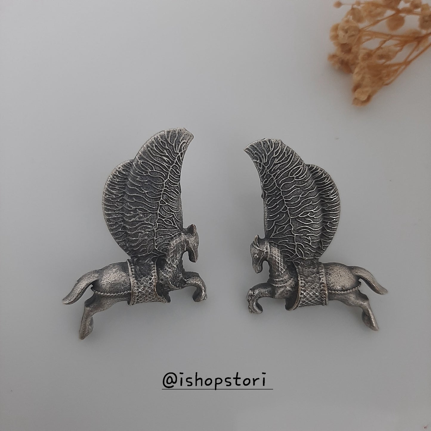 Pegasus Oxidised German Silver Earrings