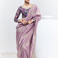 Pastel Mauve Crush Tissue Silk Saree With Designer Blouse