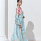 Pastel Blue Crush Tissue Silk Saree With Designer Blouse