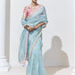 Pastel Blue Crush Tissue Silk Saree With Designer Blouse