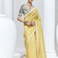 Pale Yellow Crush Tissue Silk Saree With Designer Blouse