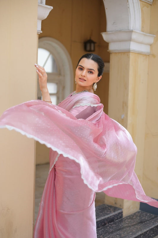 Pastel pink Tissue Silk Saree