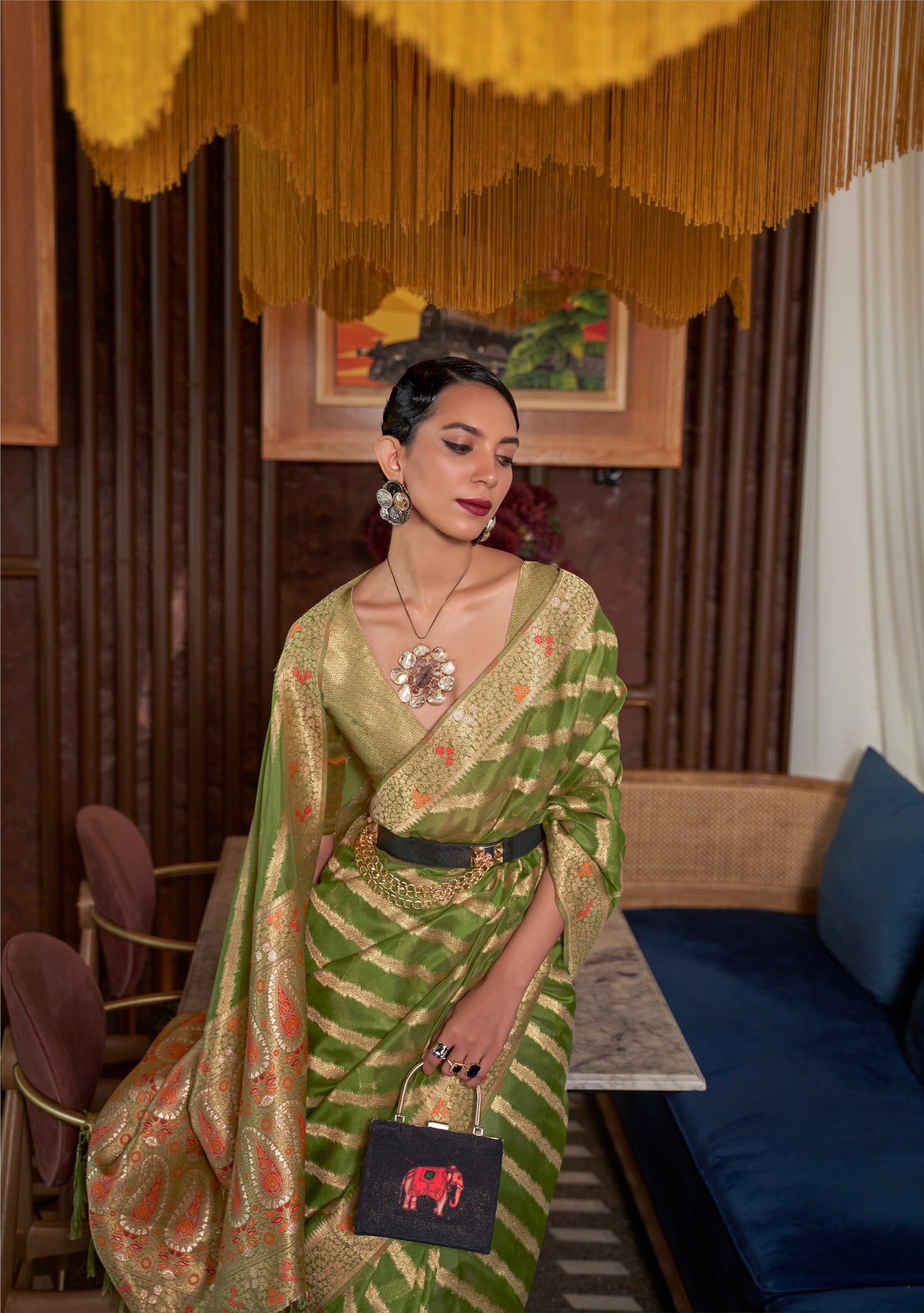 Sheen Green Organza Silk Saree