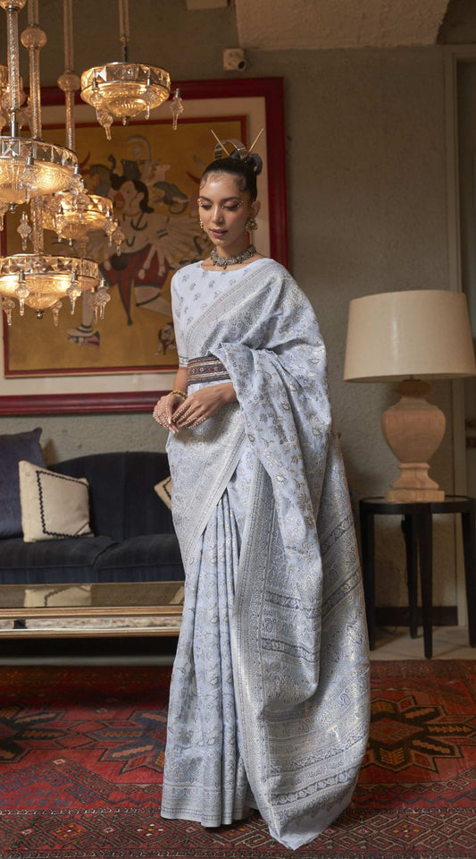 Silver Chalice Kafreen Kani Handloom Woven Silk Saree