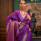 Eggplant Purple Zari Woven Broad Floral Border Handloom Silk Saree