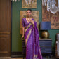 Eggplant Purple Zari Woven Broad Floral Border Handloom Silk Saree