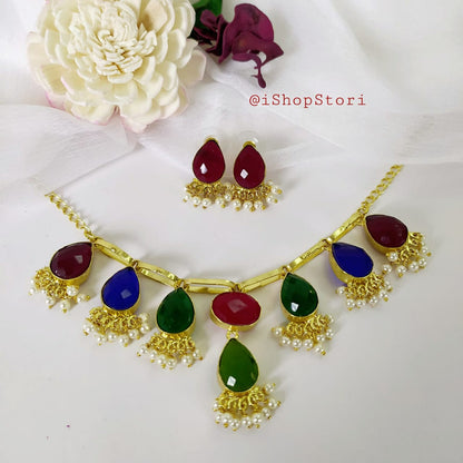 Drashti Multicolor Stone & Pearls Necklace Set