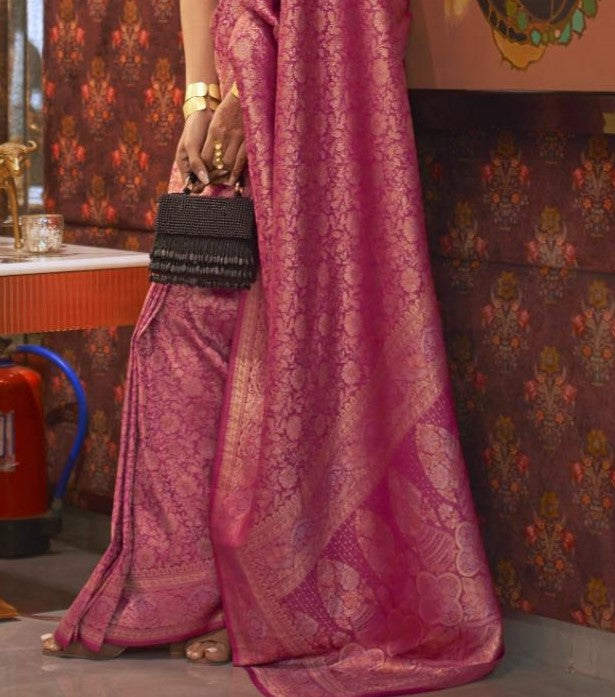 Pink Brocade Woven Kanjivaram Silk Saree