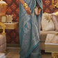 Greyish Blue Brocade Woven Kanjivaram Silk Saree