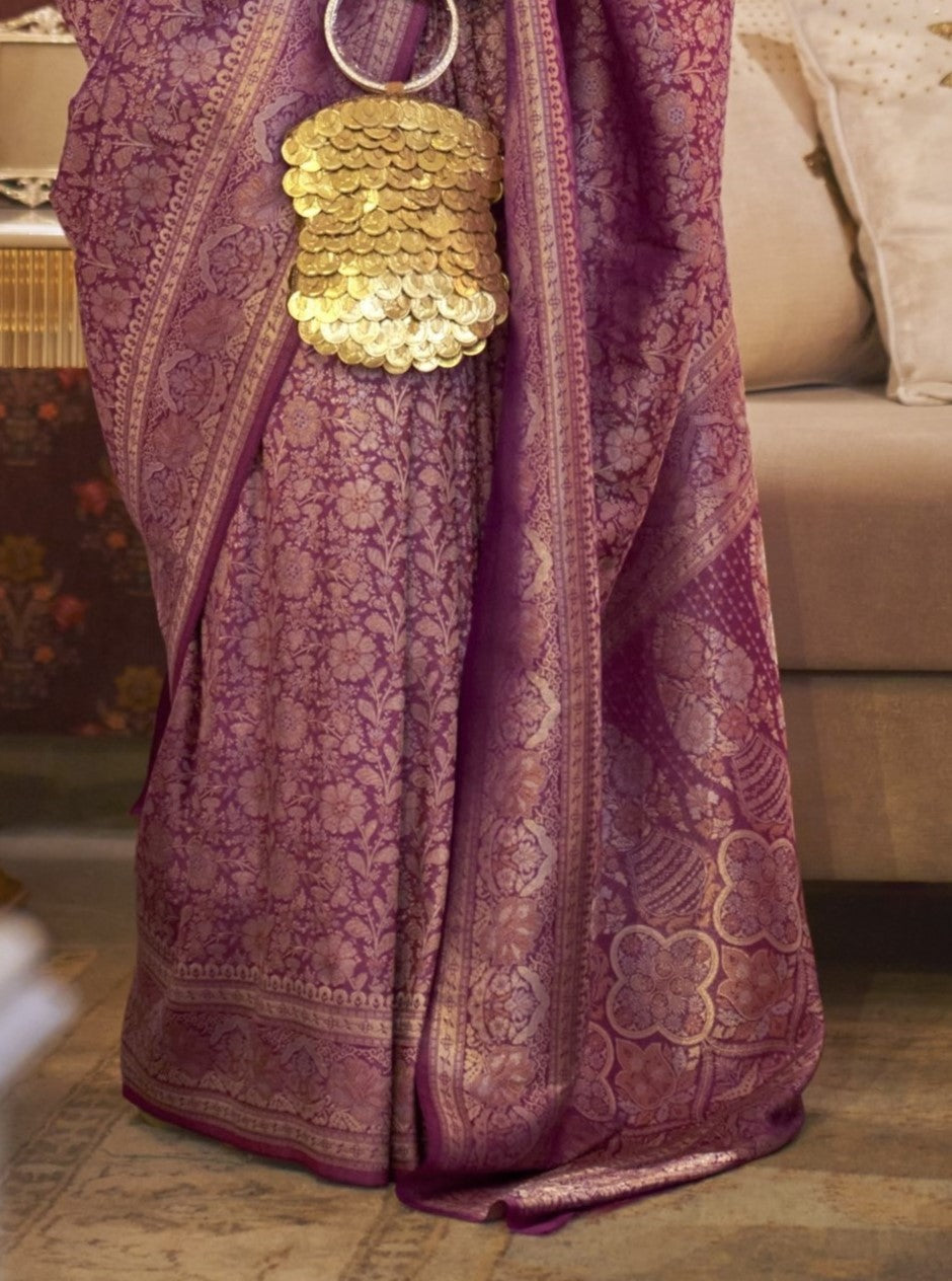 Mauve Brocade Woven Kanjivaram Silk Saree