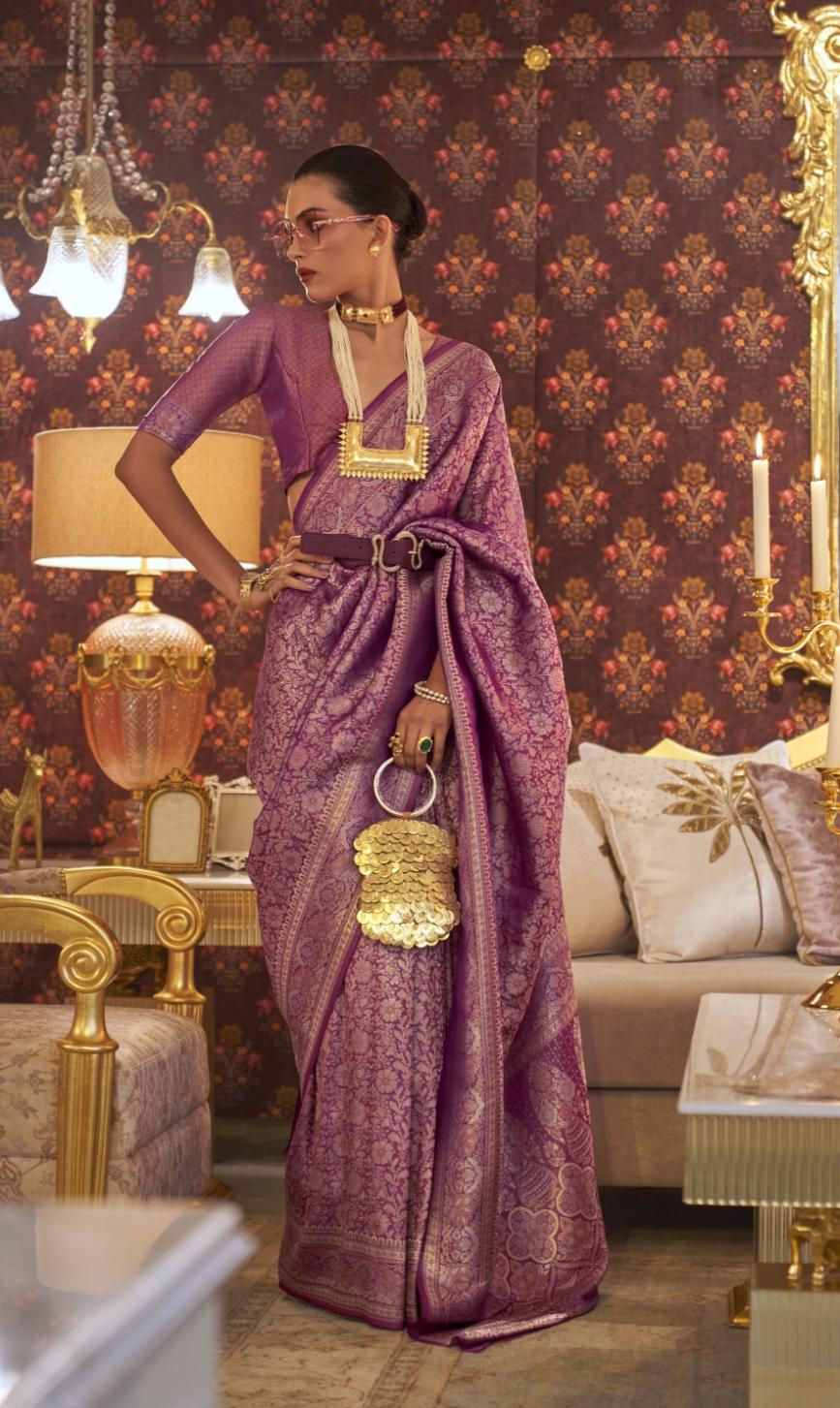 Mauve Brocade Woven Kanjivaram Silk Saree