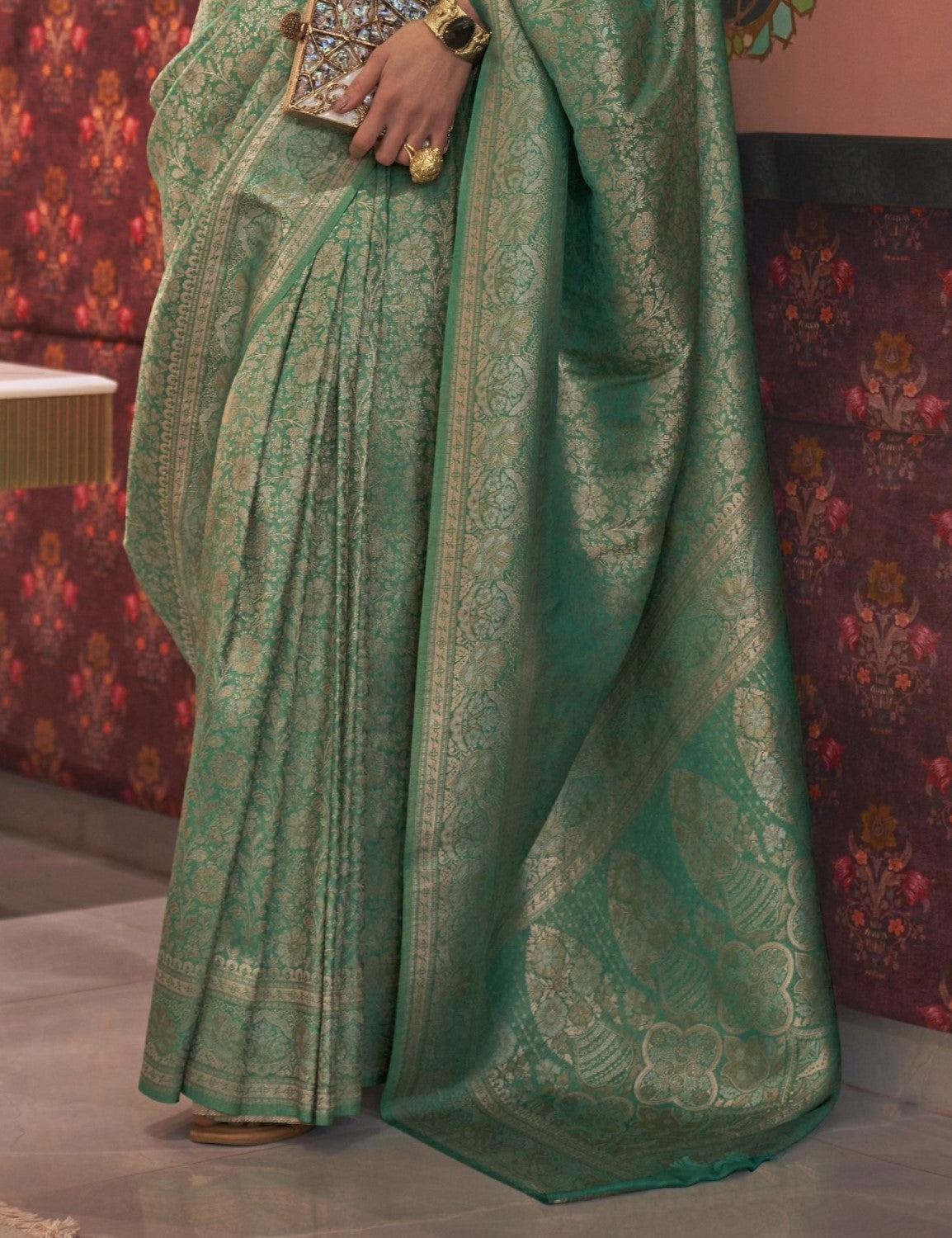 Mercerized Green Brocade Woven Kanjivaram Silk Saree