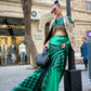 Green Printed Satin Crepe Silk Statement Saree