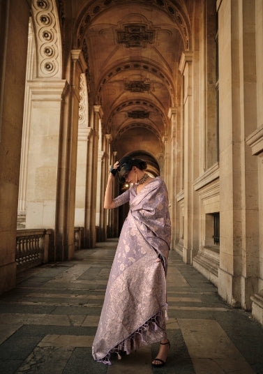 Light Purple Gota Handloom Woven Silk Saree