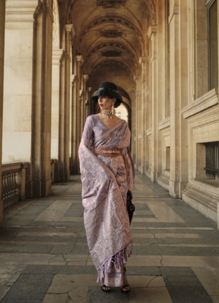 Light Purple Gota Handloom Woven Silk Saree