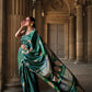 Hunter Green Dual Zari Motifs Satin Silk Saree